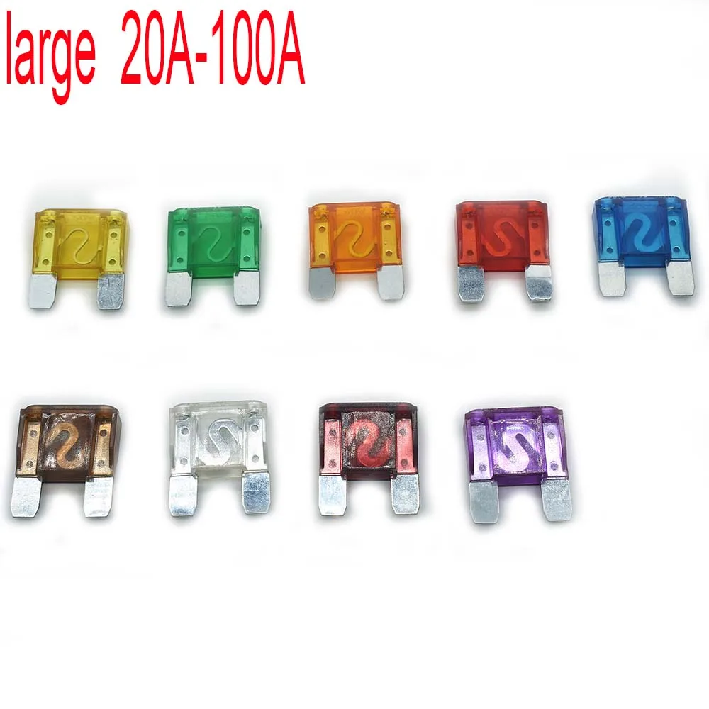 

10 Pcs 30/40/50/60/70/80/90/100A Assorted Auto Car motorcycle Electric Scooter Truck Standard Large Blade Fuses Kit Accessories