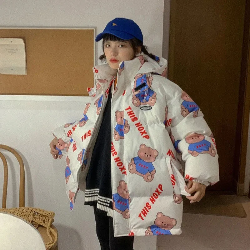 New Style Japanese And Korean Winter Cotton Clothes Loose And Thick Ladies Jacket Down Jacket Cartoon Women Winter Jacket
