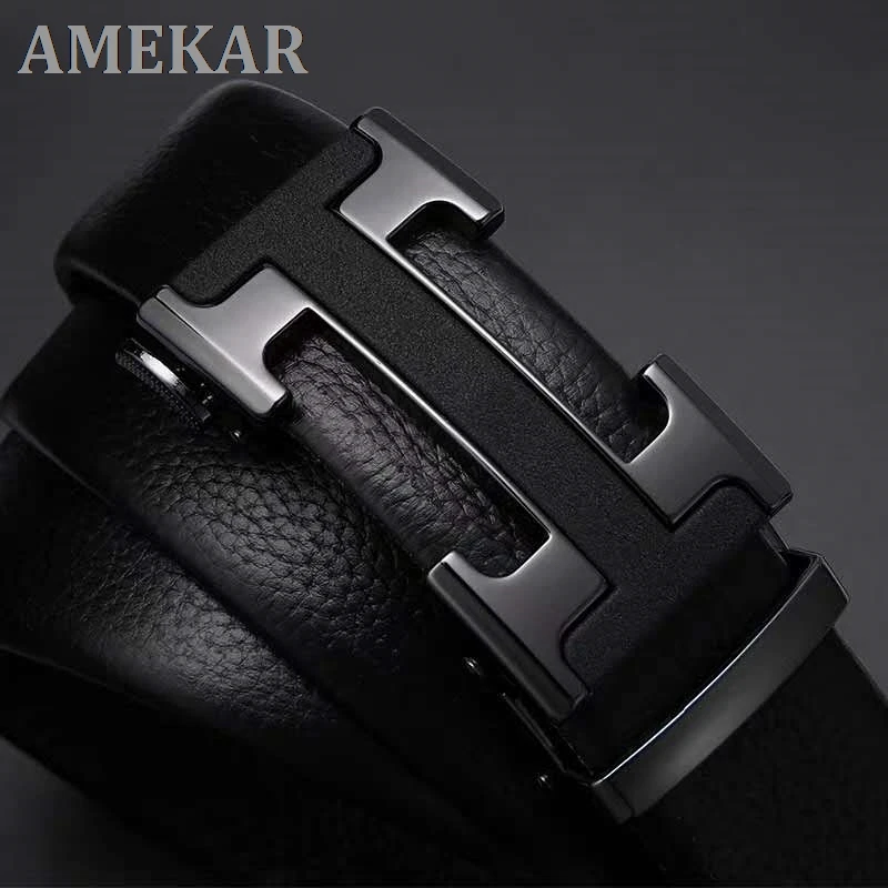 Men's Belts Luxury Automatic Buckle Genune Leather Strap Black for Mens Belt Designers Brand High Quality