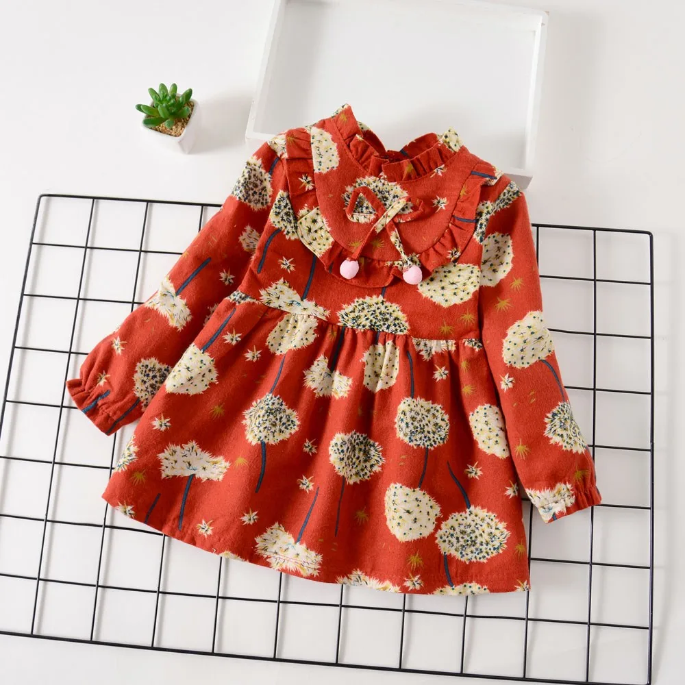 2019 Fashion Hot Sale Children's Long Sleeve Flower Print Princess Dress Baby Girl Floral платье 40* | Детская одежда и