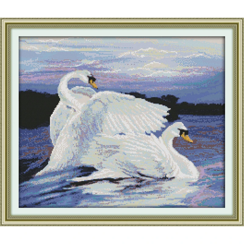 

Everlasting Love Two Swans Chinese Cross Stitch Kits Ecological Cotton Stamped Printed 14 11CT DIY New Year Decorations For Home