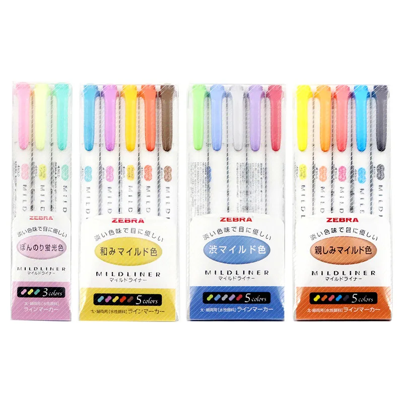 

5Pcs Zebra Mildliner Liner Double Headed Highlighter Pen Hook Pen Cute Art Mark Pen Mildliner Japanese Stationery Art Supplies