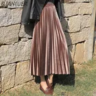 Женская летняя юбка миди с высокой талией для девочек, вельветовые плиссированные в винтажном стиле; Цвет Черный; Вечерние юбки для женщин 2020 Мода длинная юбка макси Elascity в стиле Casual Новинка