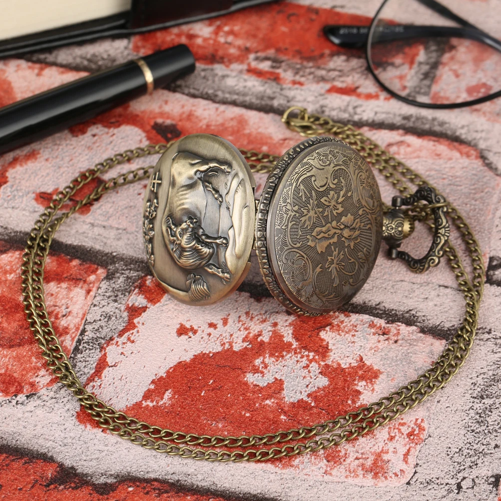 

Classic Pocket Watch Men Women Arabic Numerals Display Steampunk Chinese Zodiac Cattle Design Pendant Watches reloj de bolsillo