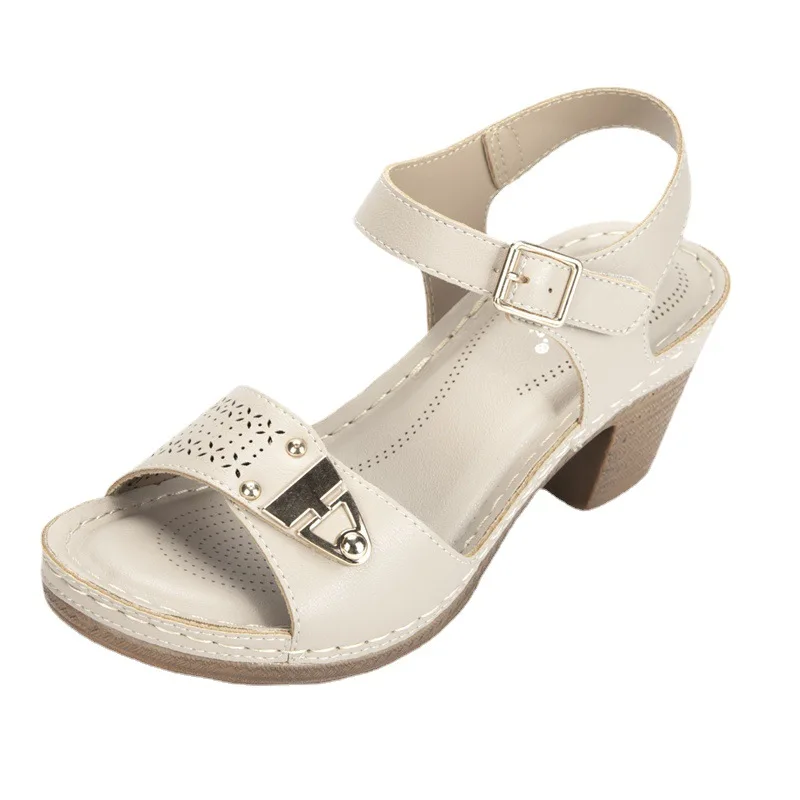 European and American Sandals Women's 2021 Summer New Women's Chunky Heel High Heel Shoes Lightweight Casual Beach Heels