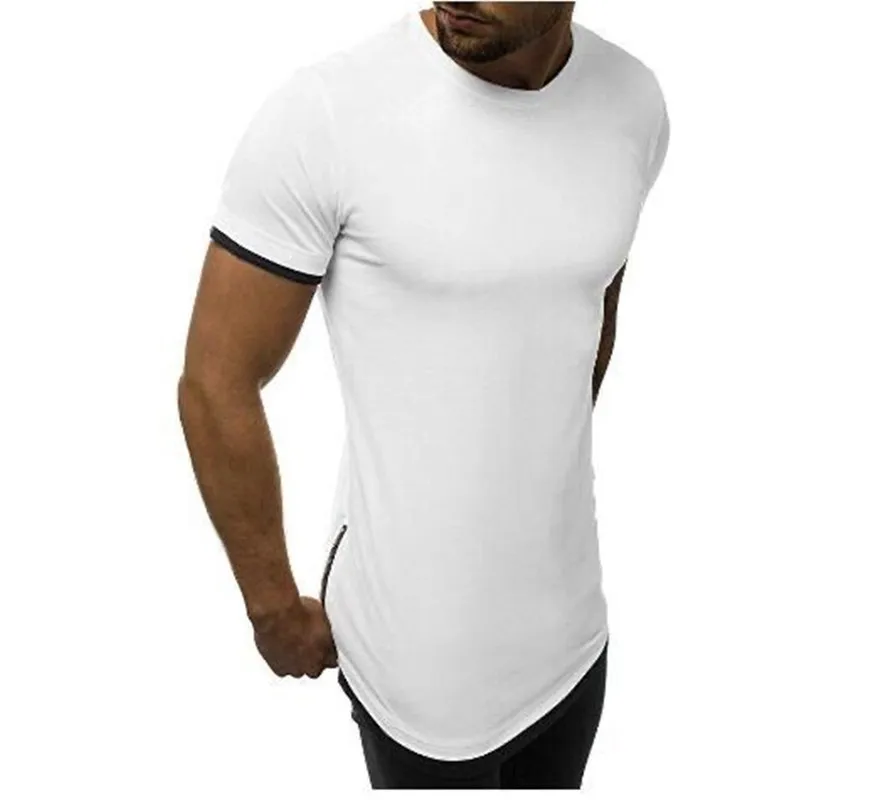 Летняя новая модная мужская повседневная Однотонная футболка на молнии сбоку с