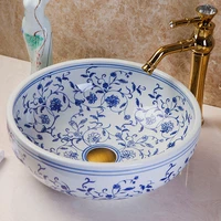 jingdezhen hand paint craft blue and white ceramic bathroom wash basin sinks