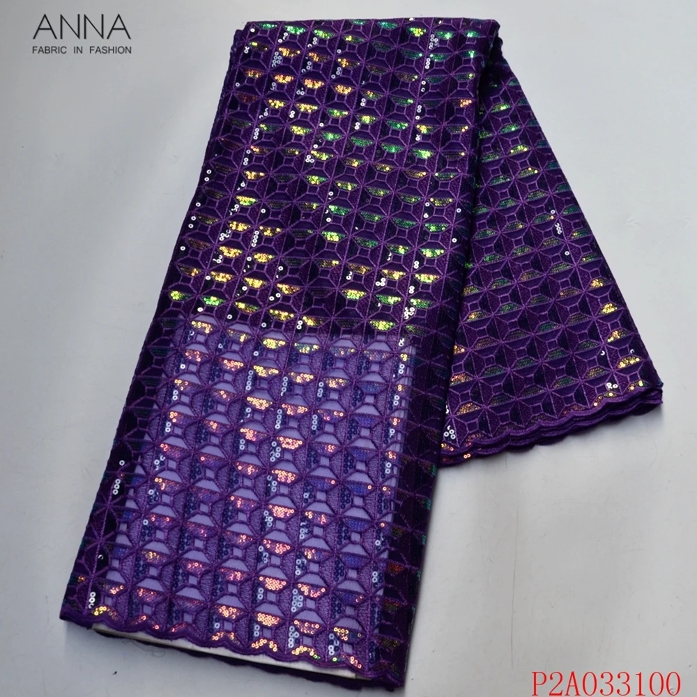 

Anna african tulle lace fabric purple embroidery french net lace 2021 purple nigerian sequins fabrics 5 yards a piece for sewing