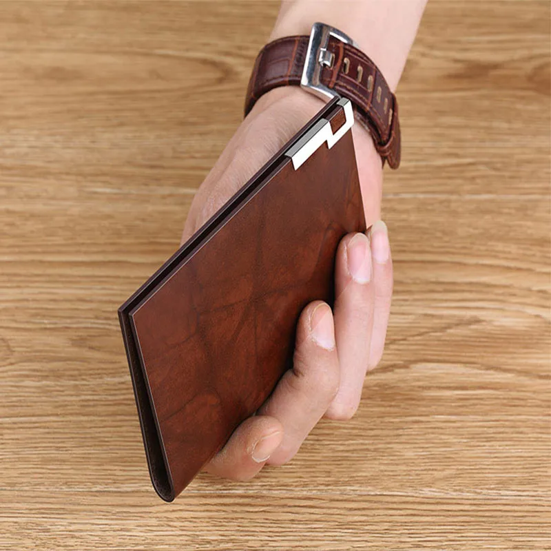 100% Leather Wallet men's fashion high-end large capacity metal buckle multi clip Mini Wallet Credit card driver's license clip