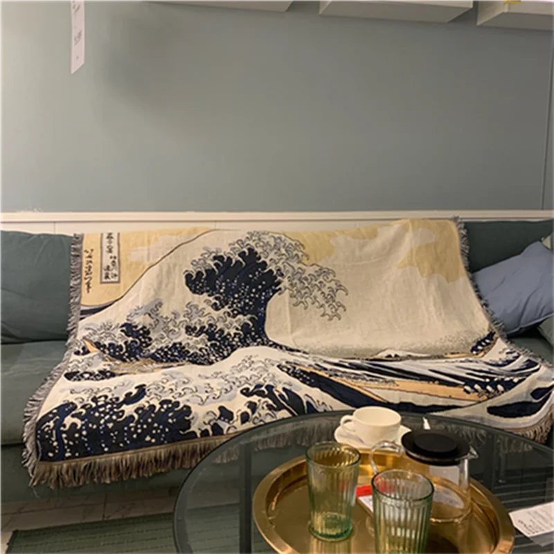Японское одеяло Kanagawa для серфинга покрывало дивана Ukiyo-e кровати толстое вязаное