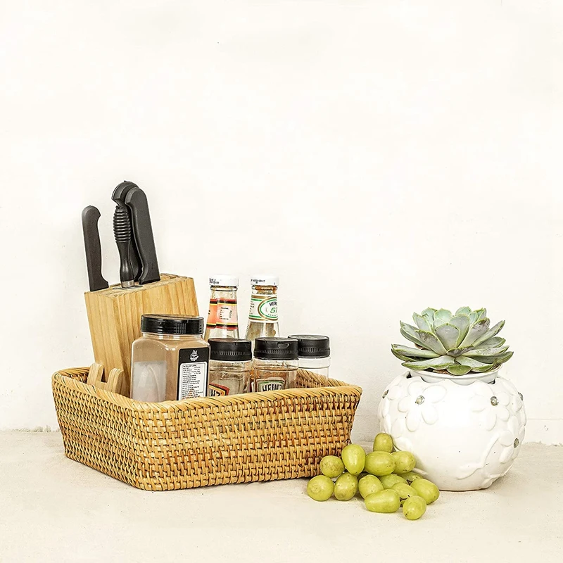 

3 Pack Rattan Baskets for Storage Rectangular Wicker Basket for Organizing Woven Basket for Organization and Storage