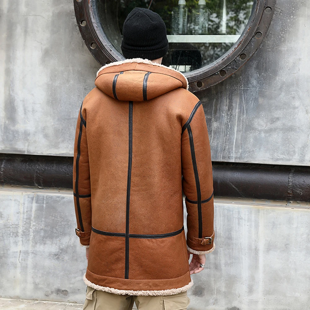 LUHAYESA мужское зимнее теплое пальто с капюшоном из овечьей шерсти желтое меховое |