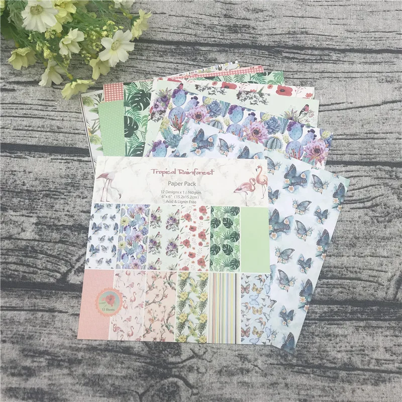 12pc 6&quotX6&quotThe Flamingo Flower Garden patterned paper Scrapbooking pack handmade craft Background pad | Дом и сад