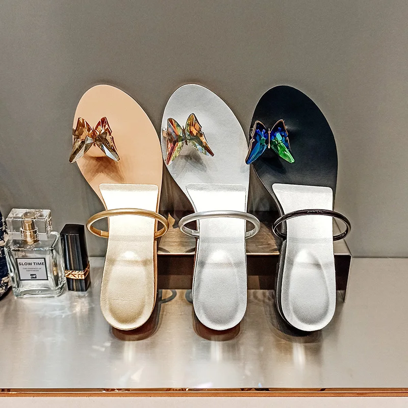 Новые летние брюки с бабочками Стразы туфли на танкетке Пляжные сандалии для