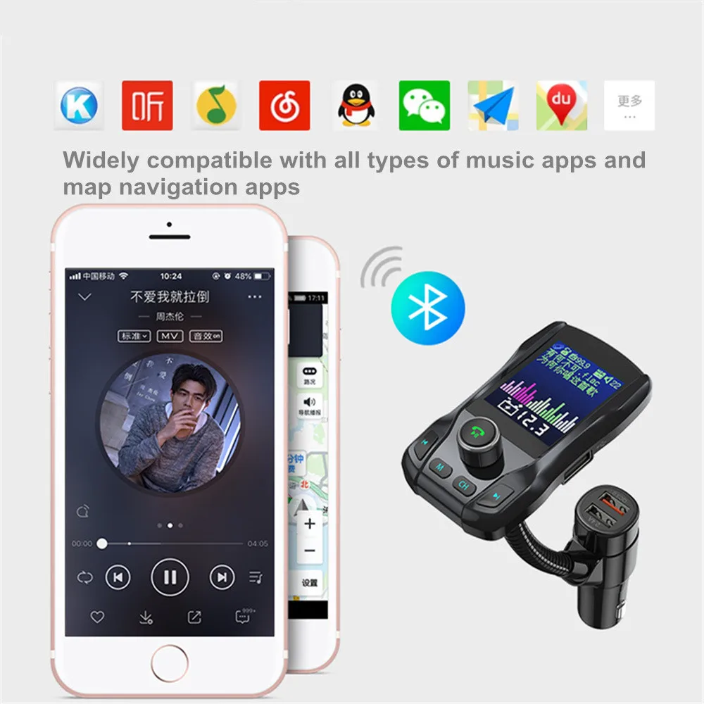 Bluetooth Hands-free автомобильный комплект fm-передатчик 1,8 дюймов USB TF карта Aux плеер двойной USB зарядное устройство дисплей напряжения
