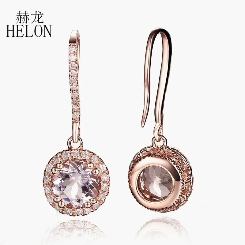 HELON Solid 14K белое золото круглый 1.6ct натуральный аметист Halo Серьги-гвоздики с бриллиантами помолвка Свадебная вечеринка серьги для женщин