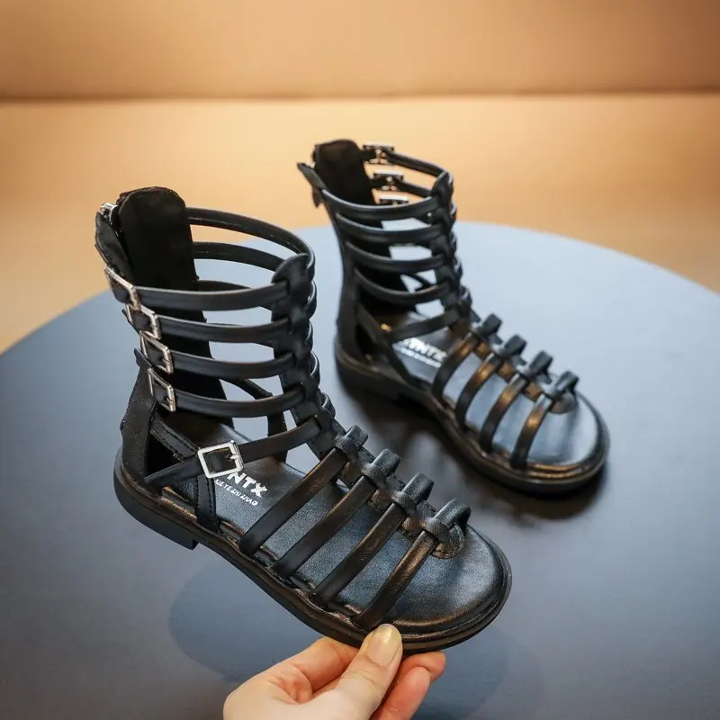 

Girls' open toe sandals 2021 summer new girls' princess shoes children's soft soled Roman shoes hollow out shoes