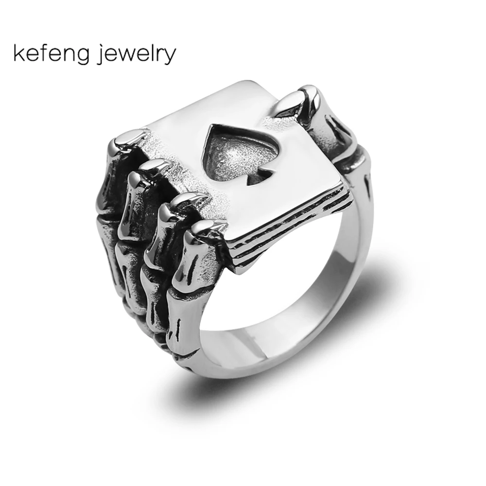 

Spades Card Poker Skeleton Hand Claw Biker Ring Vintage Punk Anel Masculino Mens Ring Skull Claw Ring For Unisex Rings