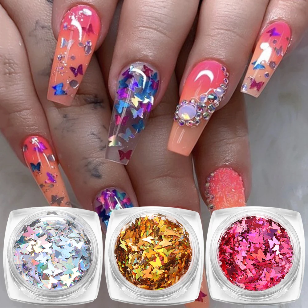 1 коробка лазерная бабочка лак для ногтей Блестки Серебряные голографические