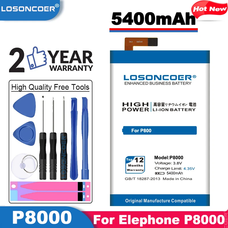 LOSONCOER 5400mAh батарея для Elephone P8000 Высокая емкость батареи телефона + Бесплатные