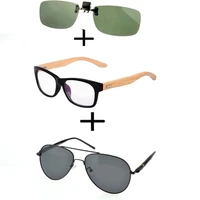 3pcs comfortable wooden squared frame reading glasses for men women polarized sunglasses thin leg metal sunglasses clip