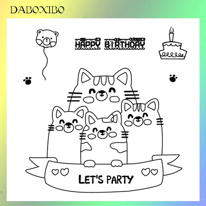

DABOXIBO Four Cute Kittens Clear Stamps For DIY Scrapbooking/Card Making/Photo Album Silicone Decorative Crafts13X13