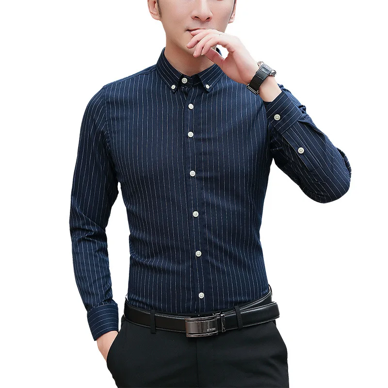 

Hot Sale Fall Men's Vertical Stripes Long-sleeved Shirt Slim-fit Non-iron Business Casual Shirt Trendy Men's Clothing