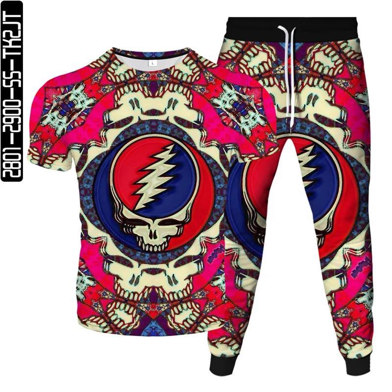 

Summer new men's T-shirt + sports pants two-piece skull 3D printing horror hip-hop punk style jogging casual fitness clothes