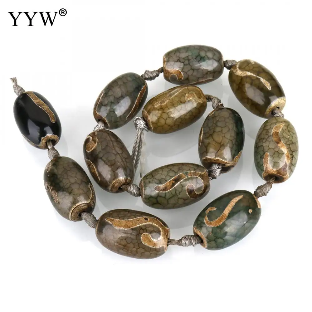 

12PCs/Strand Natural Tibetan Agates Dzi Beads Vintage Green Stone Ruyi Sold Per Approx 14 Inch Strand