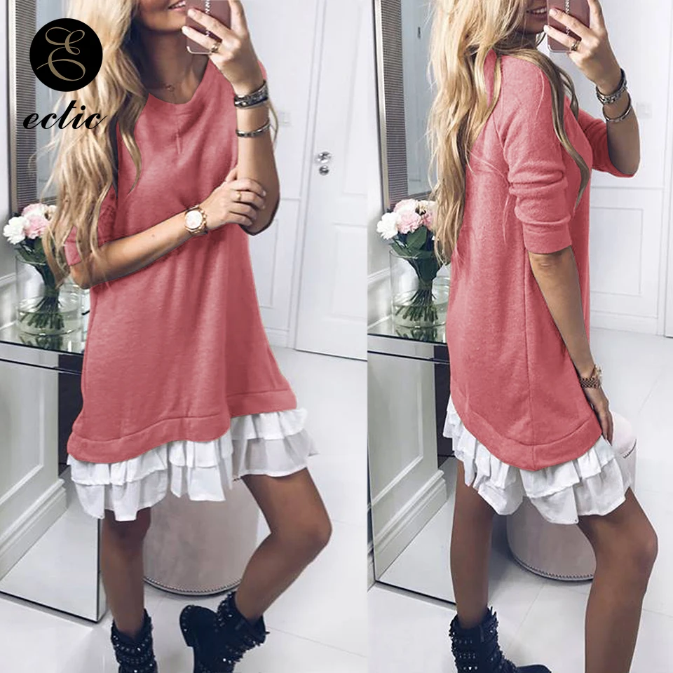 Женское платье свитшот с каскадными оборками в стиле пэчворк оверсайз капюшоном