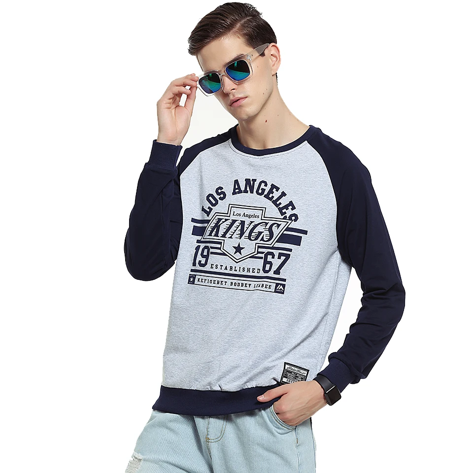 Мужская хлопковая толстовка высокого качества с круглым вырезом темно-синего