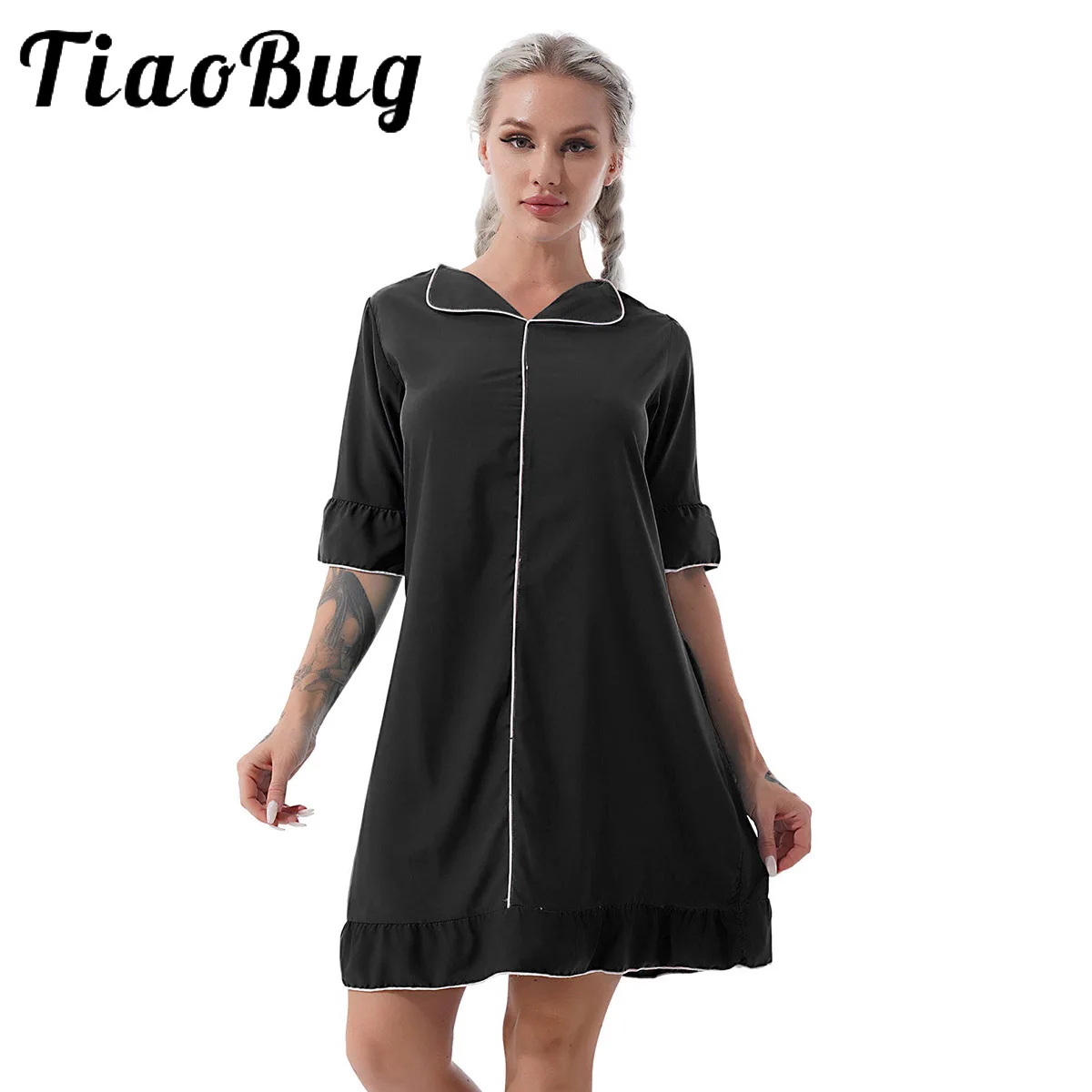

M-2XL Pajamas Women Oversize Sleepwear Robe Night Dress Gown Autumn New Turn-down Collar Ruffled Solid Casual Homewear Nightwear