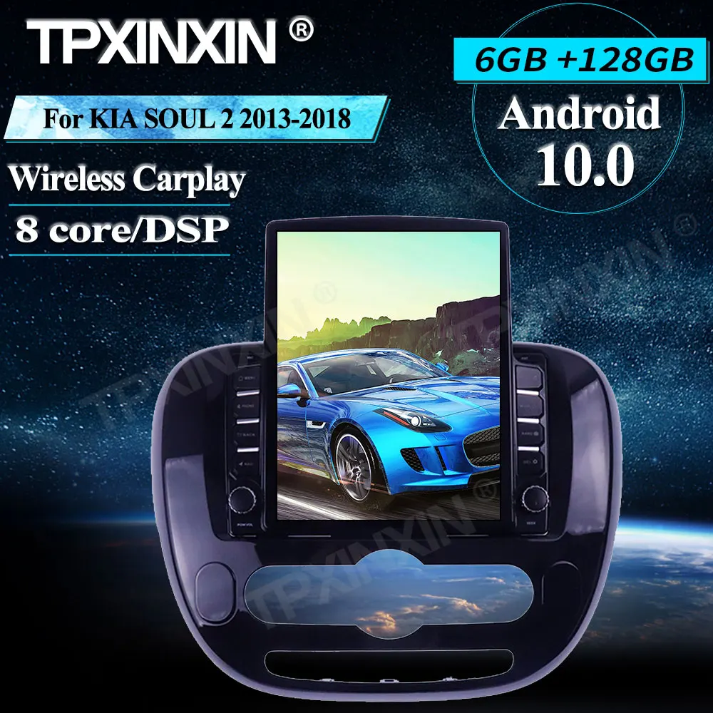 저렴한 6 + 128G 테슬라 스타일 기아 소울 2 2013 + 자동차 멀티미디어 플레이어 안드로이드 무선 카플레이 스테레오 수신기 라디오 자동차 GPS 네비게이션