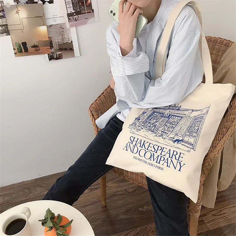 Холщовая Сумка на плечо для женщин дамская сумочка покупок из хлопчатобумажной