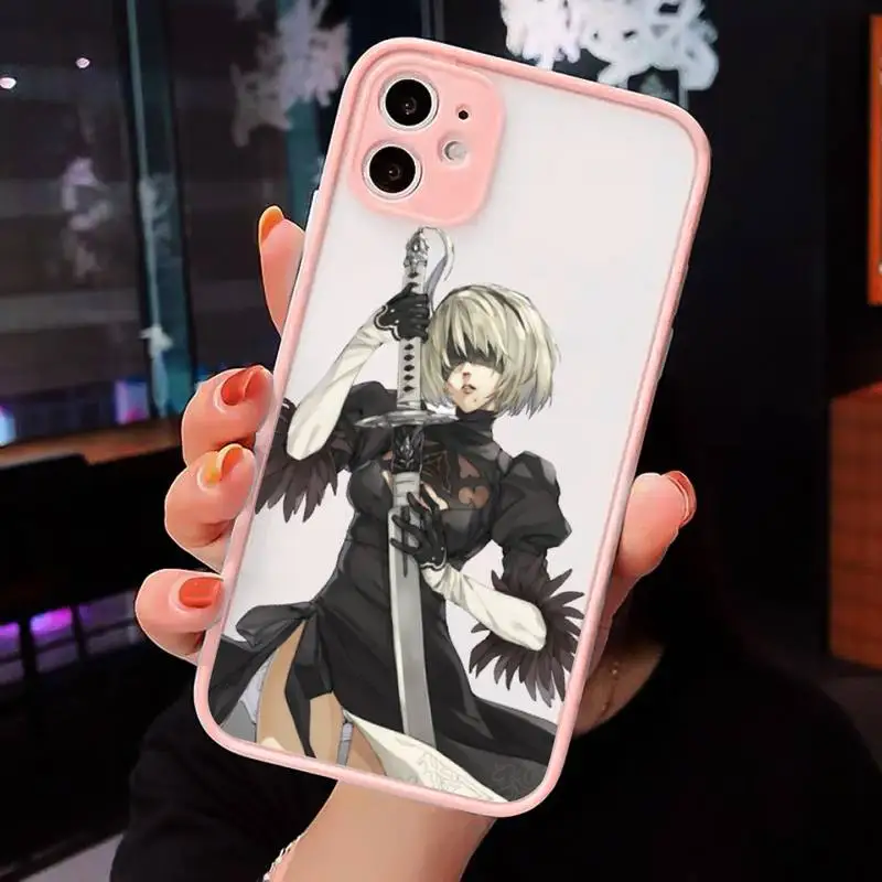 

Anime Nier Automata 2b Phone Case For iPhone 12 11 Mini Pro XR XS Max 7 8 Plus X Matte transparent Pink Back Cover