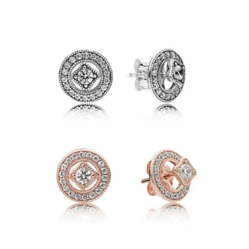 

Genuine 925 Sterling Silver Earring Vintage Allure With Crystal Pan Earrings For Women Wedding Gift Fashion Jewelry