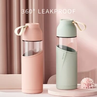 simple design glass water bottle with cover lid cup 350ml portable handle high temperature resistant travel coffee mug gifts