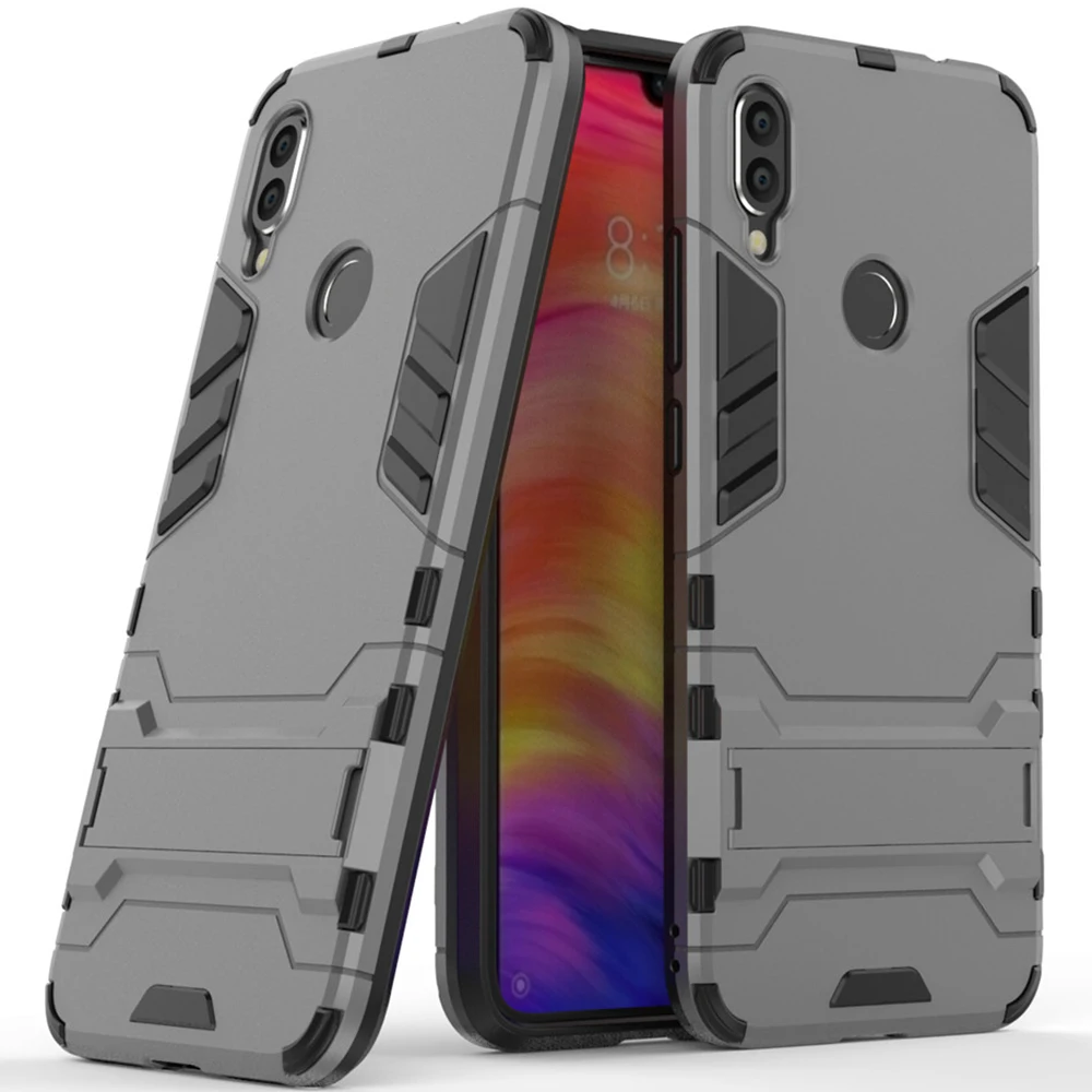 Gray Для Xiaomi Redmi Note 7 чехол Роскошный Железный человек Стенд чехол жесткий Броня+ Мягкий Силиконовый ТПУ чехол для Xiaomi Redmi Note 7 - Цвет: Gray