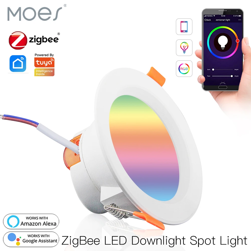 

Умный светодиодный потолочный светильник Moes ZigBee RGB 2700K-6500K W + C, 7 Вт/10 Вт/15 Вт, работает с Philips Hue SmartThings Alexa Google Home Hub