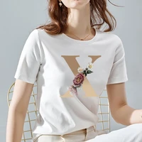t shirt womens fashion flower letter printing series casual o neck white short sleeved top t shirt basic soft womens clothing