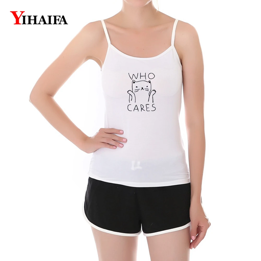 YIHAIFA женская летняя майка на бретельках с изображением кота и букв Женская