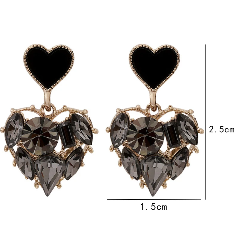 

2021 New Arrival Trendy Grey Crystal Love Heart Dangle Earrings For Women Sweet Fashion Jewelry Fashion Oorbellen