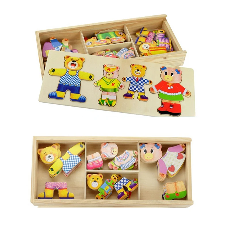 

Montessori Cartoon Bear Changing Clothes Matching Hand Brain Training Game Logical Reasoning Training Early Educational Toy Gift