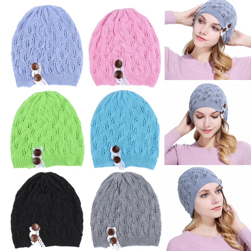 

4colors Fashion Winter Warm Casual Sport Men Flexible Button Lace Knitted Cap Hat