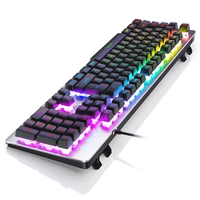 Wired Mechanical Gaming Keyboard Mechanical Feel 104 Keys Wired USB Voice Control RGB Colourful Backlit Metal Panel Keyboard for