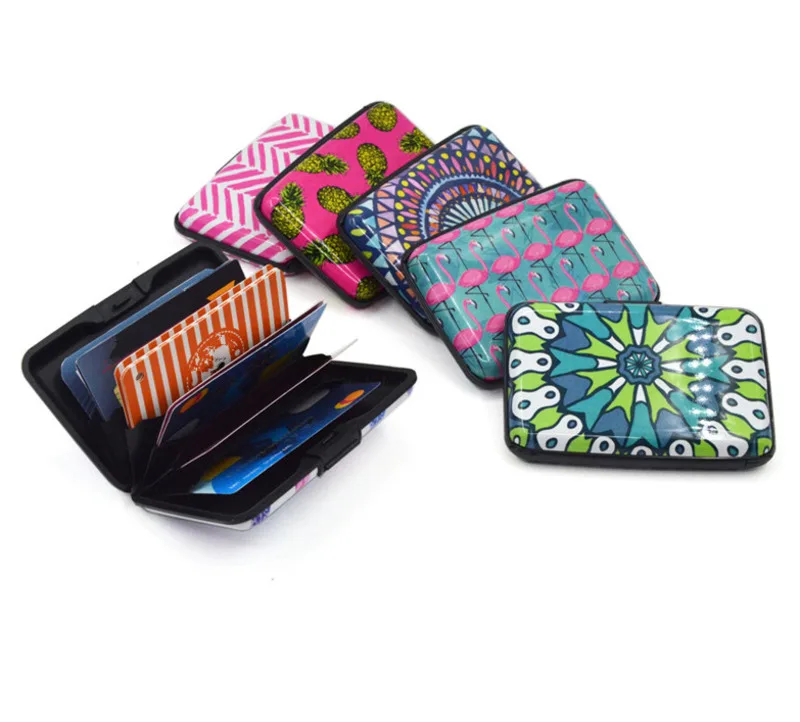 

1 pc Feather RFID Unisex Card Holder Aluminum Business Card Holder Cute Cartoon ID Card Wallet Case tarjetero mujer