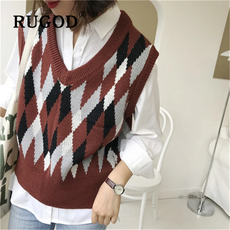 RUGOD вязаный женский свитер на бретелях корейский v-образный вырез без рукавов auturm