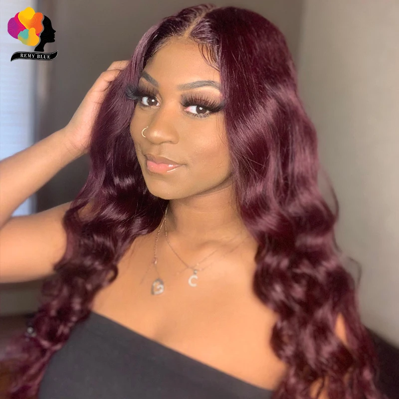 99J красные бордовые волнистые передние парики из человеческих волос на сетке