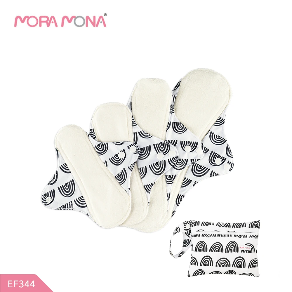 Многоразовые женские менструальные прокладки Mora Mona, бамбуковое волокно, Хорошо Впитывающее гигиенические салфетки в водонепроницаемом чехле - изображение