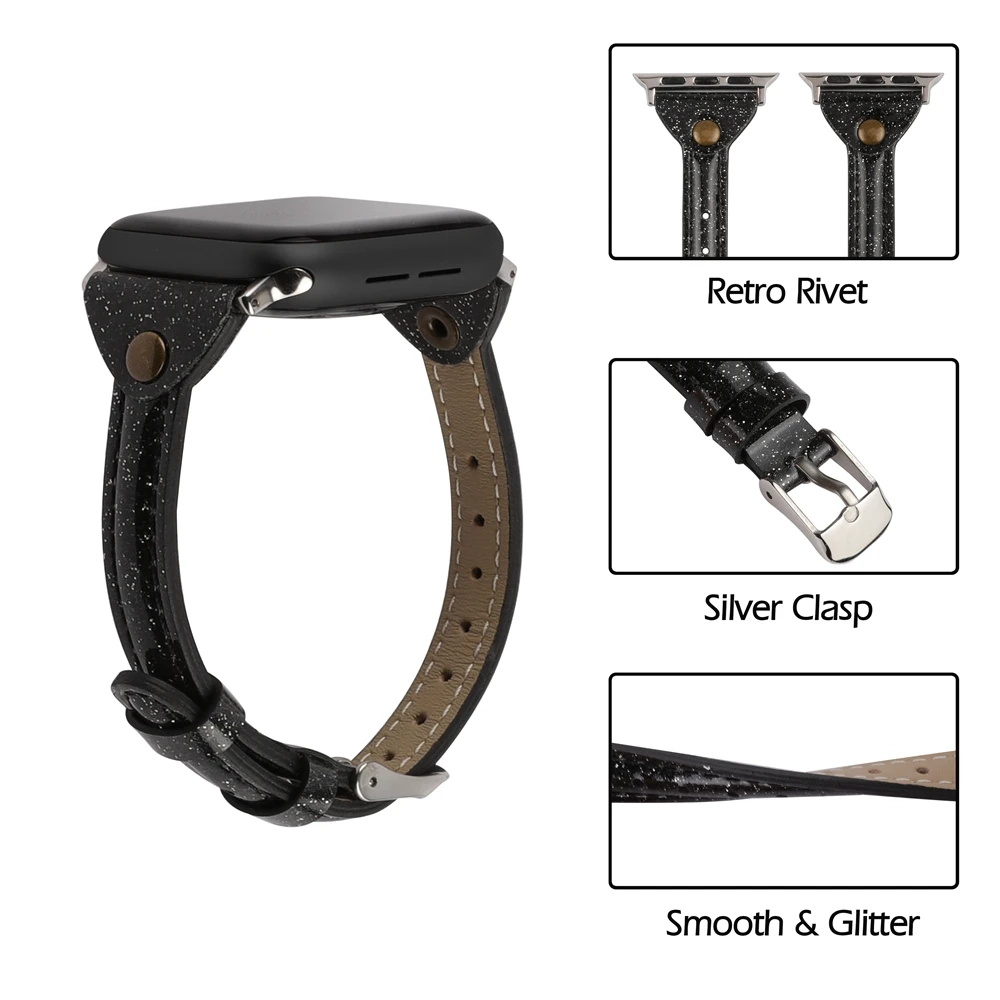 Bling Ремешок для наручных часов Apple Watch 38 мм 42 женские кожаный ремешок с яркой